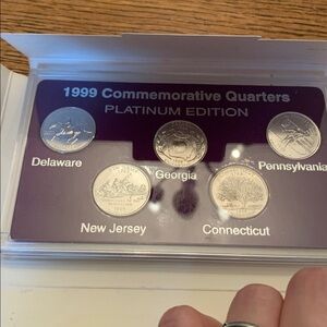 1999 US Mint Platinum plated coin collection in box and plastic protective box